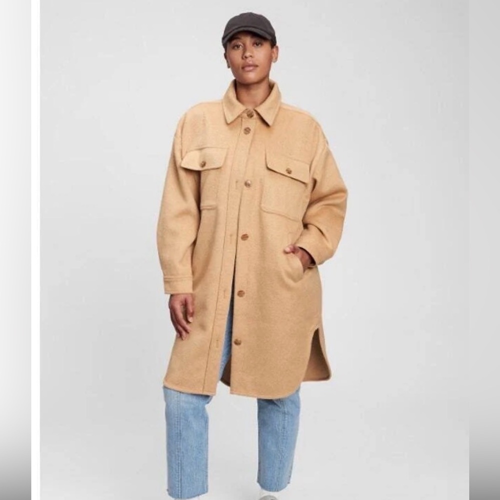 GAP Oversized Longline Wool Blend Shirt Jacket Camel M NWOT
